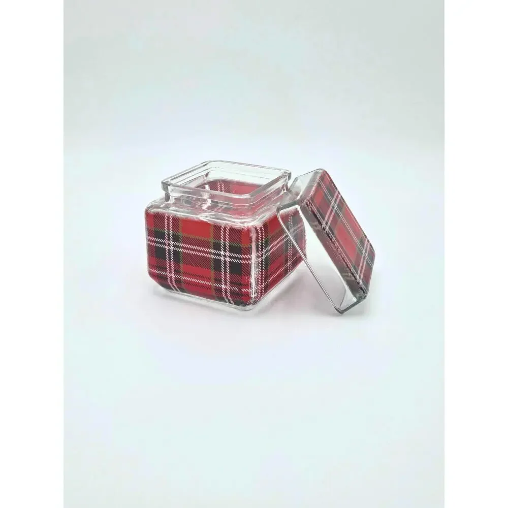 Plaid Glass Candy Jar – Holiday Treat Container, Vintage‑Style Christmas Storage